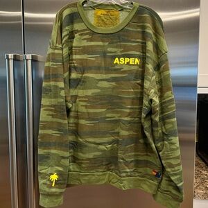 NWT Aviator Nation Palm Tree Festival Green Camo Crewneck Sweatshirt relaxed